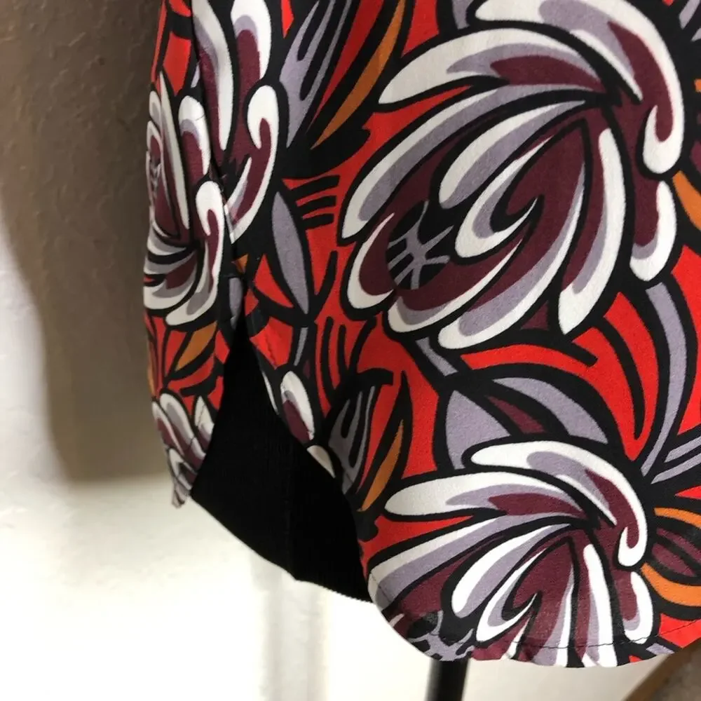 LOFT orange maroon white floral long sleeve top size Extra Small Petite XSP